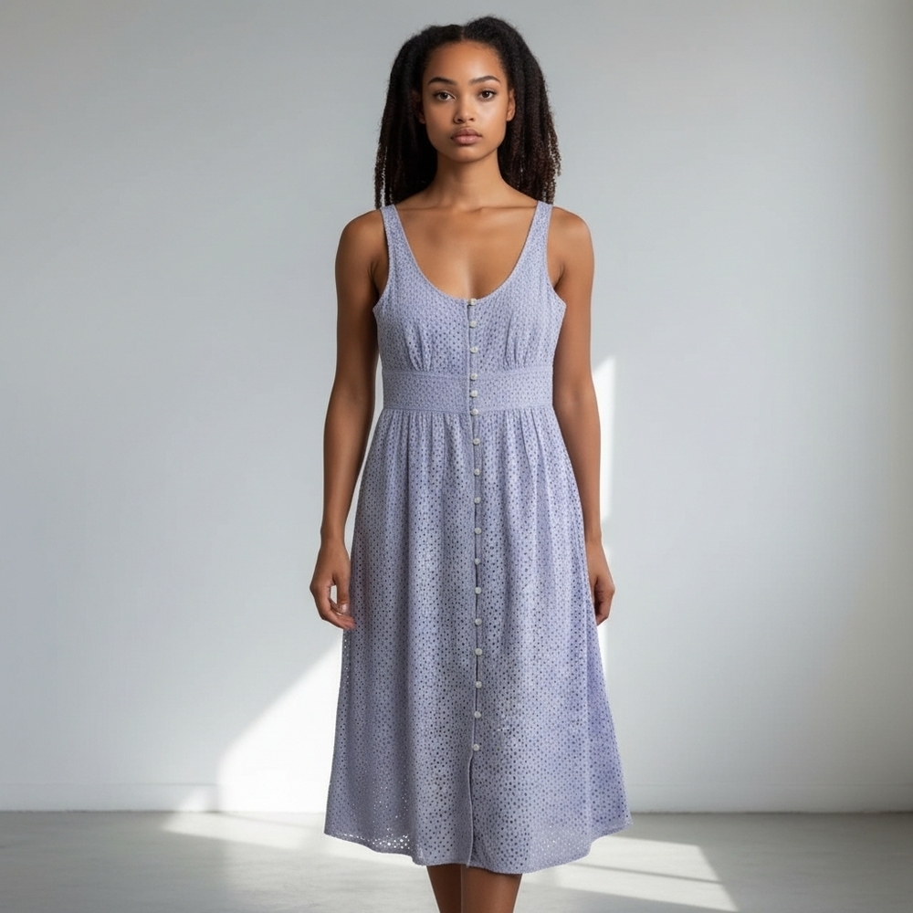 J Crew Eyelet Dress Periwinkle Blue Button Front Midi Tank Cotton 2